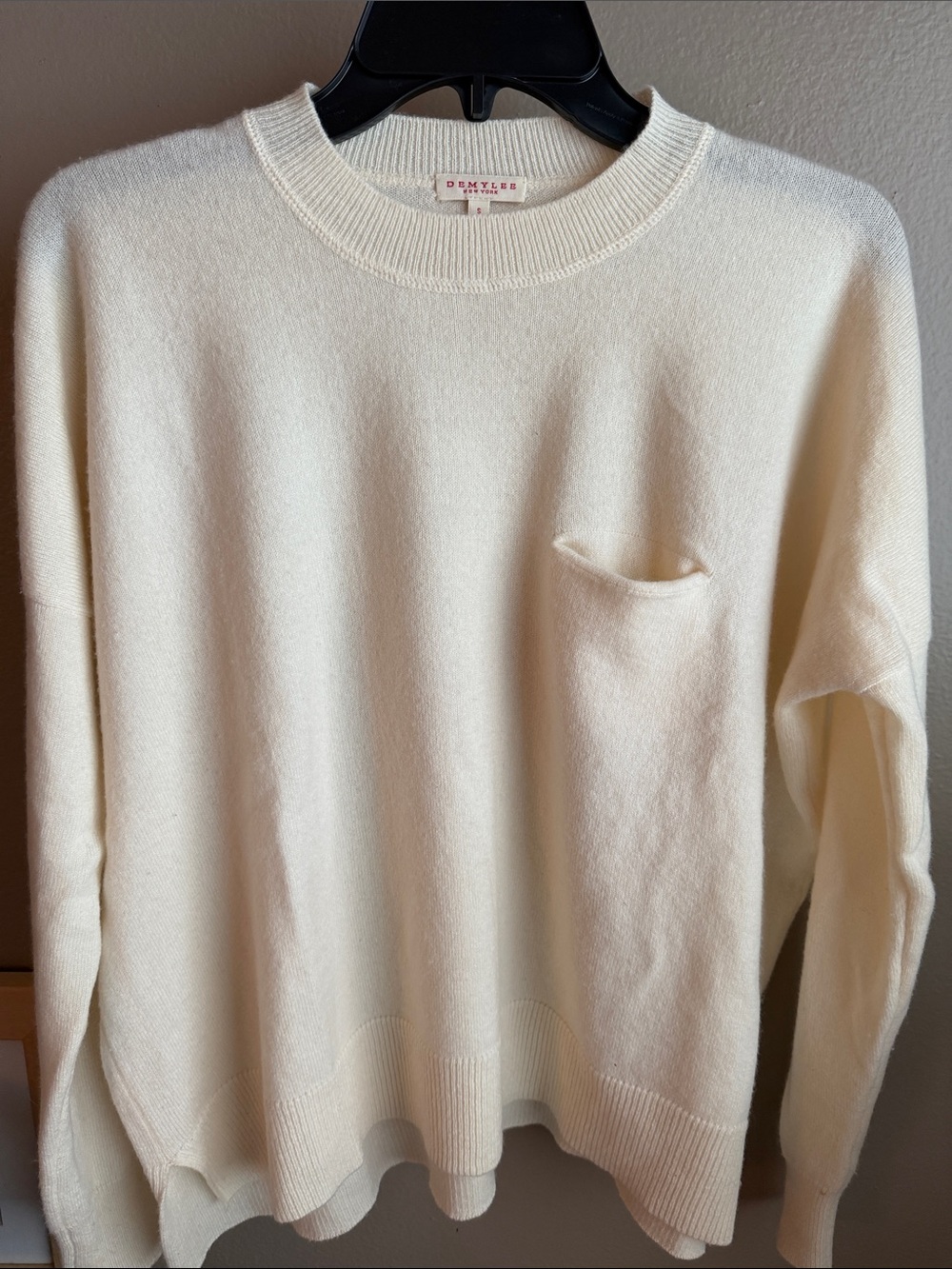 Demylee Cream Crewneck Sweater with Chest Pocket